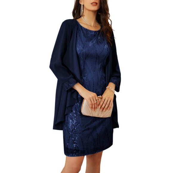 NWT GRACE KARIN Blue Sequin Dress Party Dresses for Women Two Piece XL - Picture 1 of 6